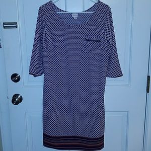 Merona medium red blue dress 3/4 sleeve